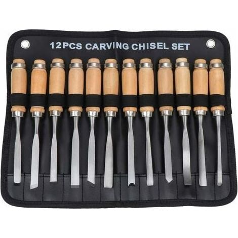 Jeu de Burins à Main en Bois Sculpté, Outil de Gouges pour Menuiserie 12 en 1.. (1/5)