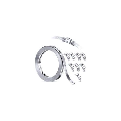 Kit d'assortiment de colliers de serrage en acier inoxydable 304, sangle métallique 3M découpée sur mesure + 8 attaches plus solides, grande bande d'engrenage à vis sans fin réglable, colliers de serr (1/5)
