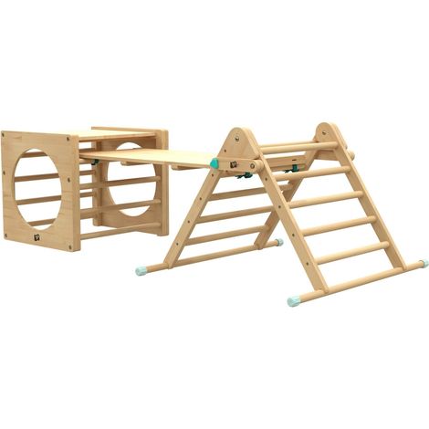Aire de jeux Montessori Cube, Triangle et Toboggan en bois FSC® (1/5)