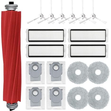 19-teiliges Zubehörset für den Q Revo Staubsauger, bestehend aus 1 Hauptbürste, 6 Seitenbürsten, 4 Filtern, 4 Tüchern, 4 Staubbeuteln und 1 Reinigungsbürste – Crezuo