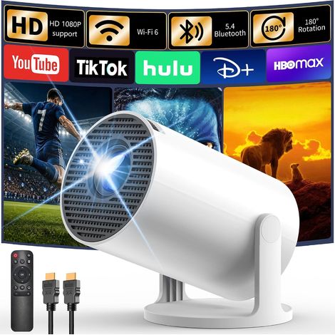 Vidéoprojecteur Portable, Home Cinéma, Android 14, WiFi 6, BT 5.4 Support orientable 180°, Applications intégrées,18000 Lumens, Bluetooth 5.4, Projection grand format, Divertissement connecté (1/5)
