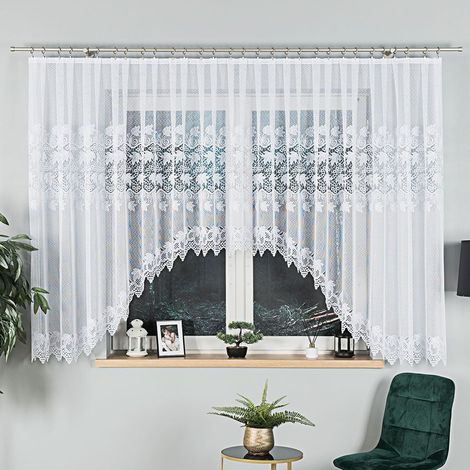 Elżbieta - Tenda jacquard pronta all'uso con taglio sul fondo - 530x160 cm - bianca (1/5)
