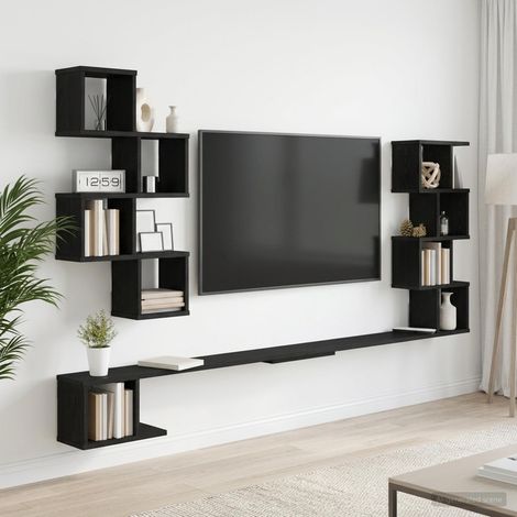vidaXL Wall-Mounted TV Shelf Black Oak 180 x 15 x 94 cm (1/5)