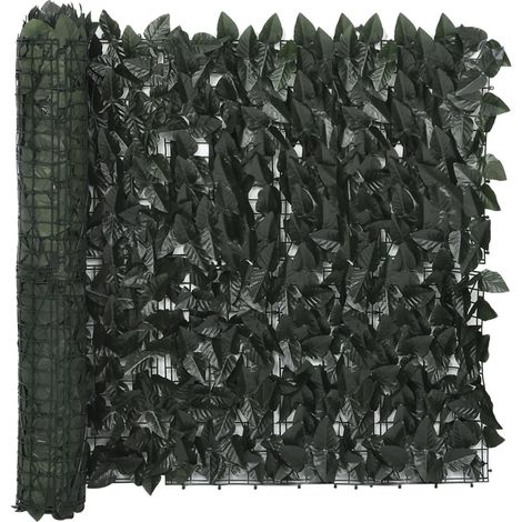 Écran de balcon avec feuilles vert foncé 300x75 (1/4)