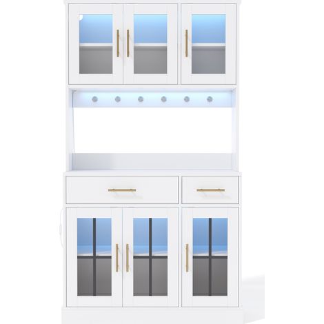 Aparador de cocina con LED y enchufe, 6 puertas, 2 cajones, 100x40x180 cm, blanco HOMVRA (1/5)