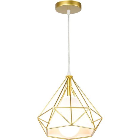 STOEX Retro Pendelleuchte 25CM E27 Diamant Käfig Eisen Hängende Deckenleuchte für Flur Küche Schlafzimmer Wohnzimmer Cafét (Gold)