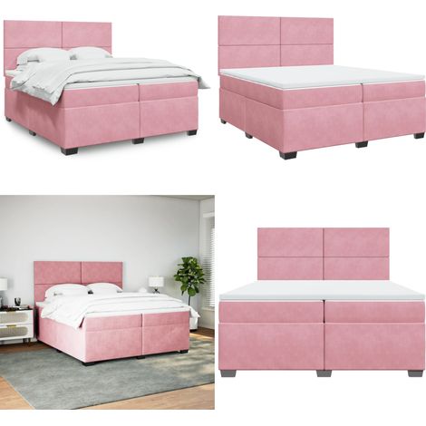 Giroletto a Molle con Materasso Rosa 200x200 cm in Velluto - Materasso a molle insacchettate - Letto a molle