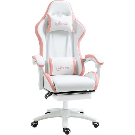 Chaise de jeu avec hauteur réglable et dossier inclinable, 65 x 65 x 121-129 cm, blanche et rose (1/5)