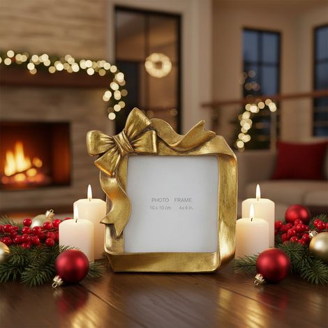 EDG Enzo De Gasperi Portafoto Natalizio con Fiocco 15,5 cm Oro Scuro in Poliresina – Decorazione di Natale (1/4)