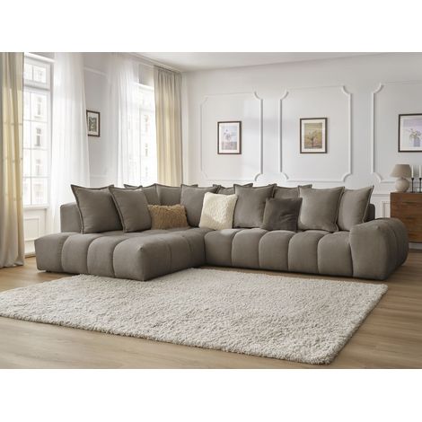 BOBOCHIC - Canapé d'angle fixe EVEREST tissu texturé Angle gauche Taupe (1/5)