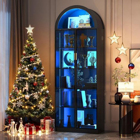 Vitrine mit LED-Beleuchtung und Türen, 195cm hoch, schwarz (1/5)
