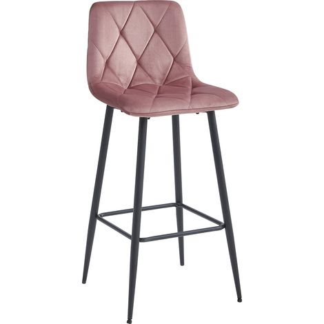 Taburete de bar Valora KODA de terciopelo rosa con patas de acero negro x1 (1/5)