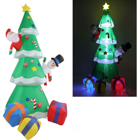 Sapin de Noël gonflable, sapin de Noël illuminé par LED, boîte cadeau, canne de Noël en sucre d'orge, sac cadeau, norme européenne 100-240V. (1/5)