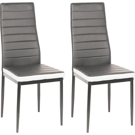 Lot de 2 Chaise Cuisine, Chaise de Salle à Manger, Dossier Haut de la Cuisine, Chaise de Salle à Manger Confortable et Durable - Blanc Gris (1/5)