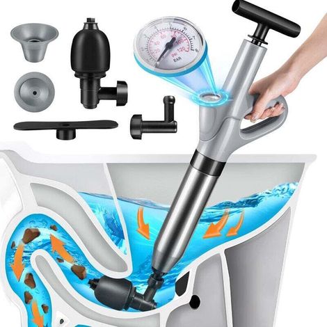 Desatascador profesional de desagües – Presión de 120 PSI – 4 cabezales intercambiables – Para lavabos, inodoros y bañeras – Materiales duraderos -Crezuo