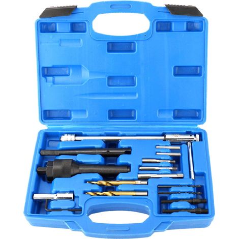 16PC Extracteur Bougie de Préchauffage, M8 M10 Extracteur Démonte Clé de Bougie Préchauffage Cassée avec Foret Étagé et Taraud, Kit Réparation Bougies Préchauffages pour CDI (1/5)