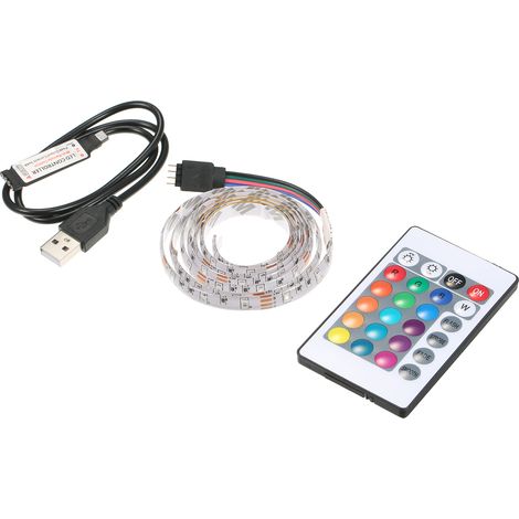 Bandeau LED RGB DC5V 6W 1M 60 LED avec Télécommande USB Alimenté Luminosité Réglable 16 Couleurs Multicolores Flash Stroboscope Fondu Doux 4 Modes Éclairage IP65 Étanche SMD3528 pour TV Meuble Bar Mai (1/2)