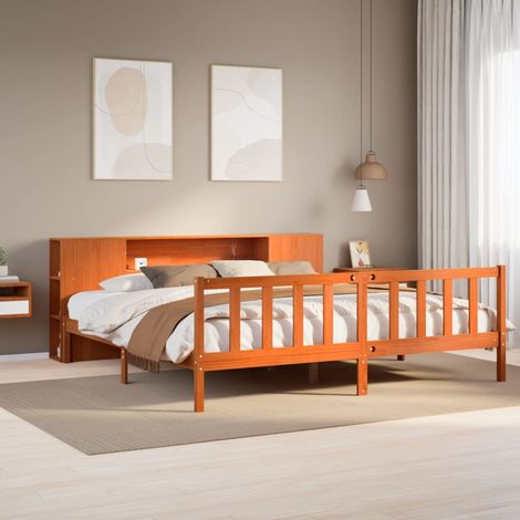 Massivholzbett mit Regal ohne Matratze Wachsbraun 200x200 cm vidaXL (1/5)