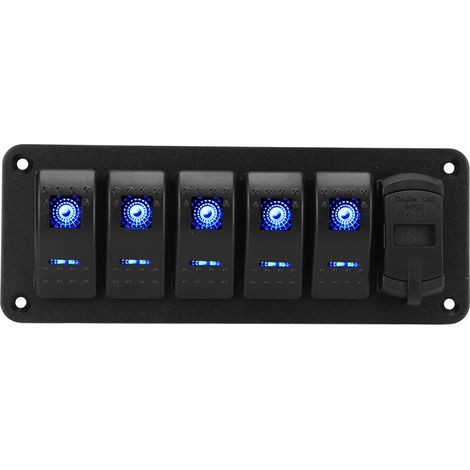 Panneau commutateur bascule 5 positions 12V-24V chargeur USB double afficheur voltmètre LED pour camion caravane yacht (1/5)