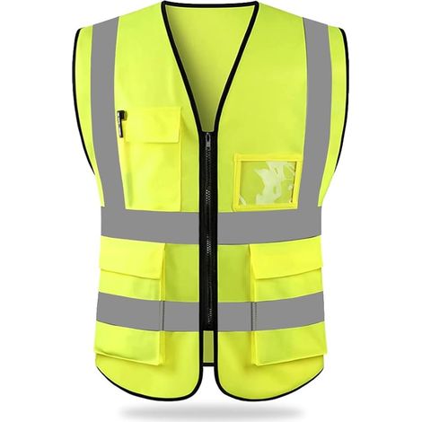 2er-Pack Warnwesten mit hoher Sichtbarkeit, reflektierende Sicherheitsweste, Arbeitskleidung, Weste für Geschäftsführer, Jacke, Reißverschluss, Sicherheits-Handytasche, Ausweishalter