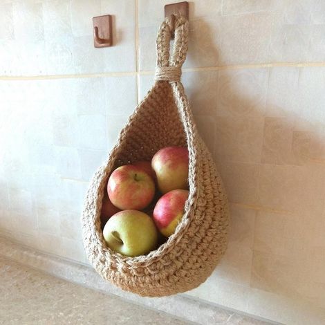 Panier mural à fruits et légumes tressé main, rangement suspendu de cuisine rustique, décoration bohème pour ferme (1/5)