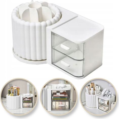 Organizzatore per accessori cosmetici, scanalato, contenitore bianco girevole, moda (1/5)