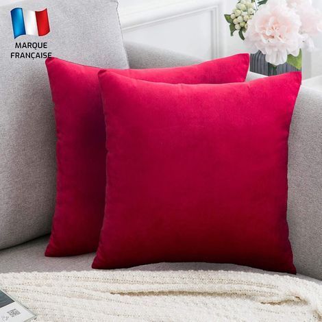Lot de 2 Housses de coussin Velours 40x40 cm Rouge framboise Fermeture invisible Décoration salon canapé (1/5)
