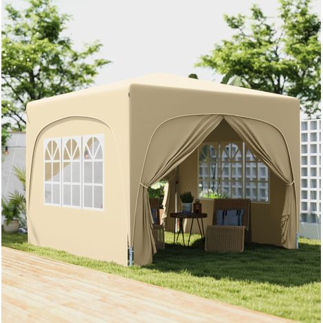 Gartenpavillon Metall & Polyester Sand 300x300x273 cm, faltbar, mit 4 Seitenteilen, 3-fach höhenverstellbar, UV-Schutz 50+ (1/5)