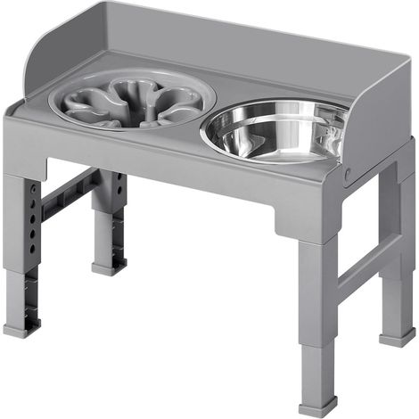 Filiyano-Gamelle surélevée pour chien avec 3 compartiments, réglable et inclinable Gris 24 x 42,5 x 28,5-36,5 cm (1/5)
