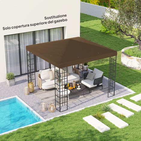 Couverture kiosque jardin en tissu Oxford 600D trous drainage brun - Dimensions: 3x3 m