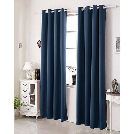 WOLTU Tenda Oscurante per Finestre con Occhielli per Camera da Letto. 2 Pannelli Blu Scuro ,Tenda senza cinghie (1/4)