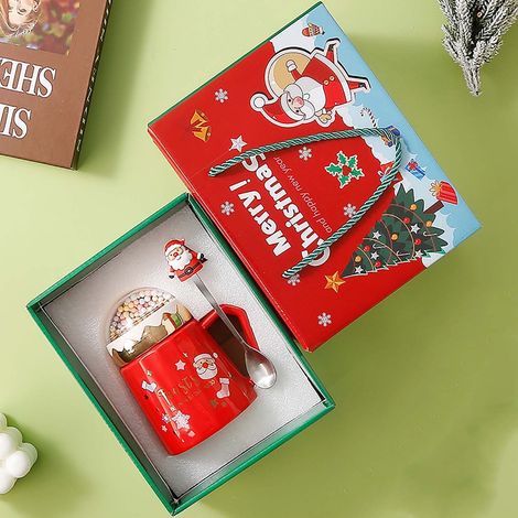 Tasse De Noël - Tasse En Céramique Avec Couvercle Et Cuillère - Pour Café Thé Lait Eau - Décoration Intérieure - 1 Pièce (1/5)