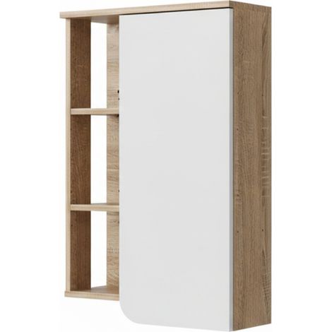 Armoire murale de salle de bain Karen, Sonoma/blanc, 50 x 75 cm avec porte et compartiments ouverts, Vicco