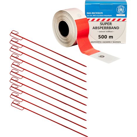 Absperrleinenhalter 1,23 m rot 10 Stk inkl. 500 m Absperrband im Set