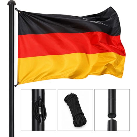 TolleTour Mât de drapeau noir en aluminium, 6 éléments emboîtables, drapeau allemand et douille de sol (1/5)