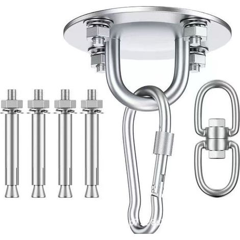 Crochet Plafond Lourds Acier Inoxydable 360°Rotation, Crochets Suspension Suspendue pour Balançoire, Serviette Yoga, Sac de Frappe, Hamac, Chaise Accrochante Capacité de Charge 450Kg (1/4)