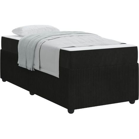 Cadre de lit en tissu noir (matelas inclus), dimensions 80 x 200 cm (1/5)