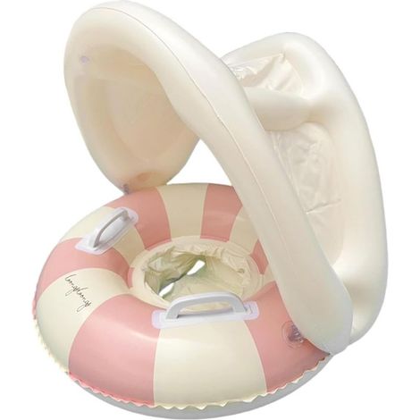 Bouée pour Bébé avec Auvent Bouée Gonflable pour Bébé avec Auvent Poignées Antidérapantes Rayures Rétro pour Vacances Fête Piscine Extérieur (1/5)