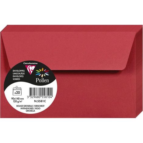 Enveloppes pour carte de visite - CLAIREFONTAINE - POLLEN - 90x140mm - Rouge - Paquet de 20