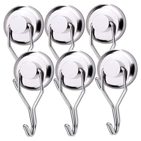 Ciel-Crochet Aimanté Puissant 45KG 32D Crochet Magnetique Frigo Argent Néodyme Pivotants pour Cuisine Torchon Tableau 6pcs (1/5)
