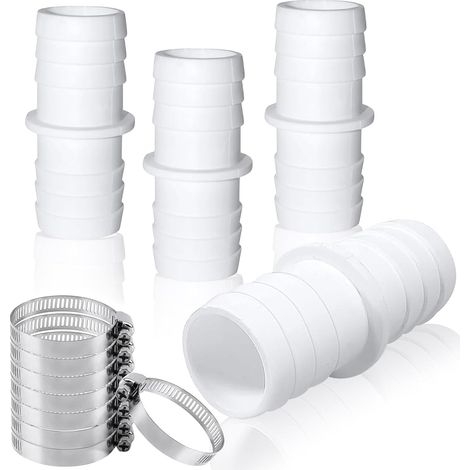4 Pièces Adaptateur Tuyau Piscine, Raccord Tuyau Piscine avec 8 Colliers de Serrage, Adaptateur de Tuyau Double Ø 32 mm vers 38 mm, raccordement pour tuyaux de piscine, pour Piscines, Jardins (38mm) (1/5)