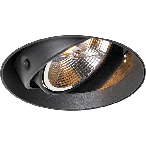 QAZQA Moderno Foco empotrable moderno negro GU10 AR111 redondo sin marco - Oneon Aluminio Redonda Adecuado para LED Max. 1 x 50 Watt