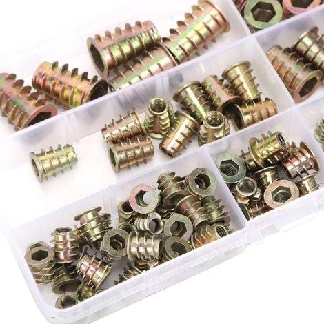 WJ-30011 100 écrous hexagonaux à insert en fer galvanisé pour meubles en bois M4/M5/M6/M8/M10 (1/5)