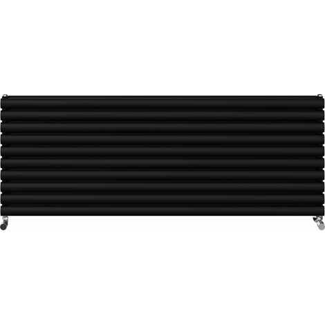 Warmehaus Horizontal Radiator Oval Double Panel Black 590x1600mm (1/5)