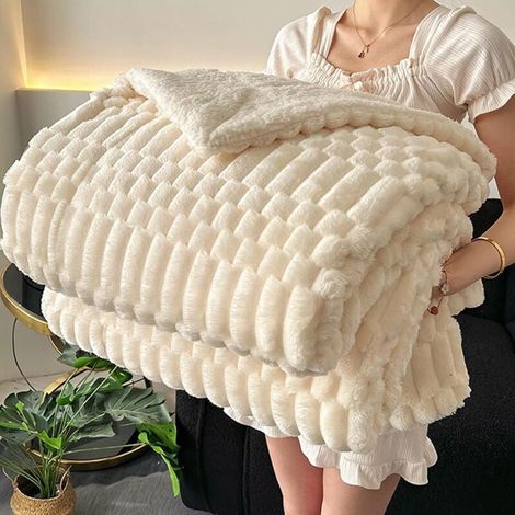 Graziosa ed elegante fodera in pile, morbida e soffice, coperta decorativa per divano letto, poltrona, comoda in tutte le stagioni, bianco, 200 x 230 cm, 2,3 kg (1/3)