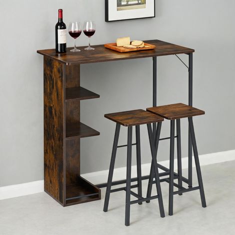 Table de bar 3 pièces - 2 tabourets - rangement - 91×50×90 cm (1/5)