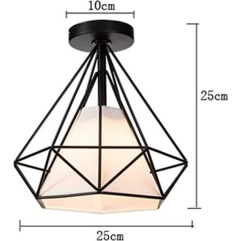 Rétro Plafonnier Industriel forme Diamant en Métal Blanc Lustre Plafond E27 Douille pour Salle Chambre Maison Cuisine (1/4)