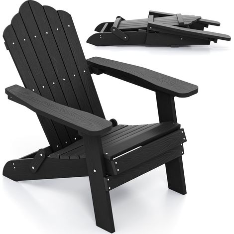 COSTWAY Folding Adirondack Chair Patio HIPS Oversized Chair w/ Wide Armrests Black