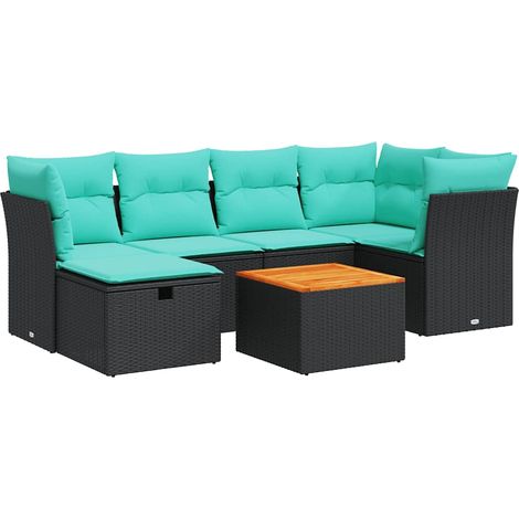 7-tlg. Garten-Sofagarnitur mit Kissen Schwarz Poly Rattan vidaXL
