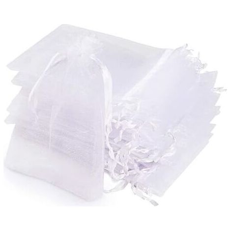 Sachets Organza, 100 Sachets Pochettes Transparent,10x15cm Cadeau en Organza Blanc avec Ruban Pour les cadeaux de Noël,Sacs Organza pour Bijoux Cadeaux Bonbons Marriage Anniversaire Faveur (1/5)